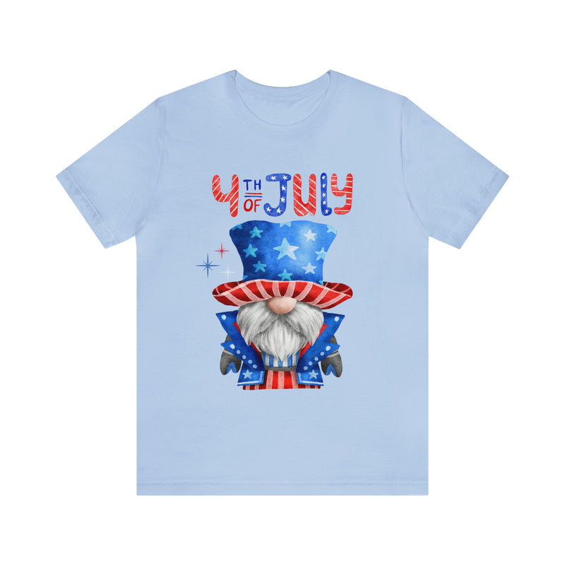 Brave and Patriotic Gnome on the 4th of July Short Sleeve T-Shirt