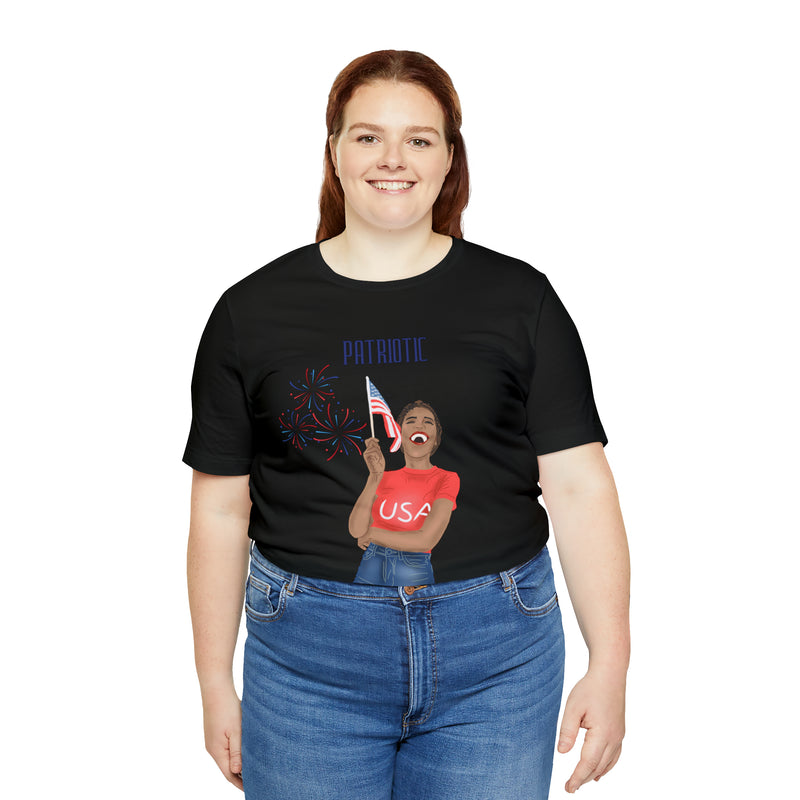 Life is Good When You're Free and Having Fun Patriotic Lady 4th of July Short Sleeve T-Shirt