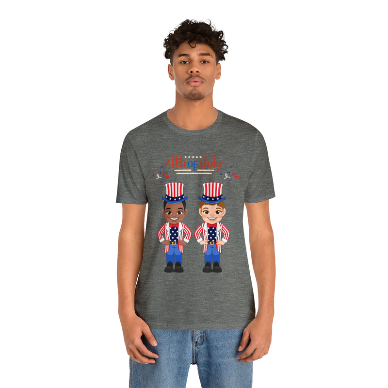 Patriotic and Brave Boys Celebrating 4th of July Short Sleeve T-Shirt