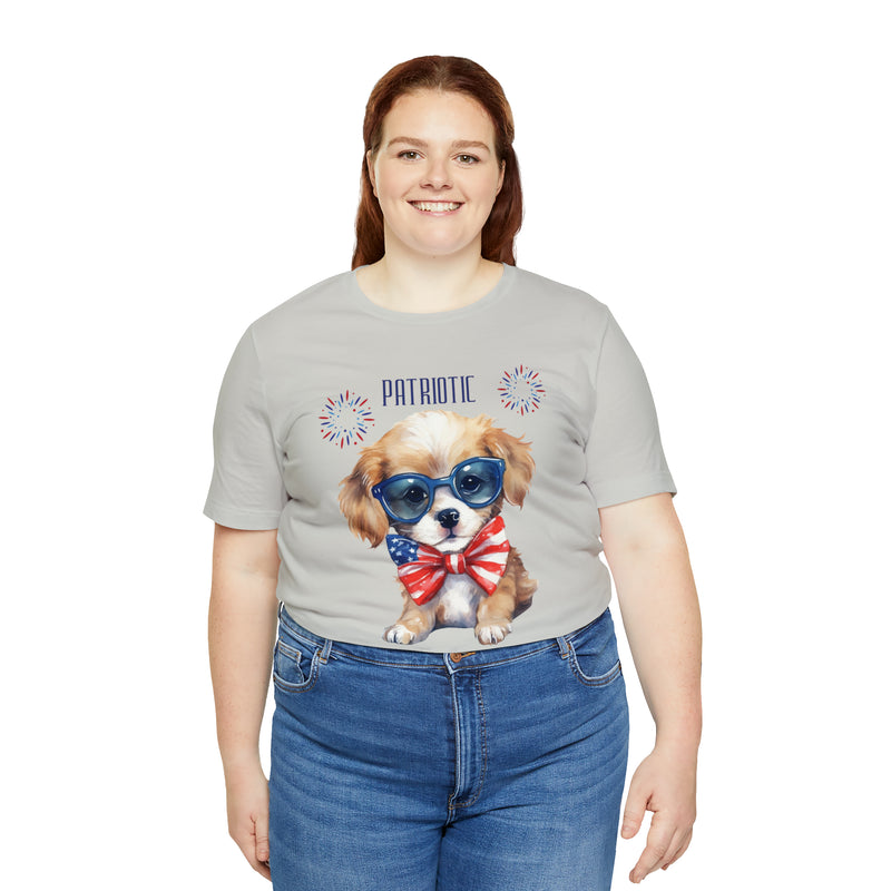 Cute Brave and Free Patriotic Dog on the 4th of July Short Sleeve T-Shirt