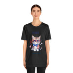 Curious and Cute Brave and Free Patriotic Cat Celebrating the 4th of July Short Sleeve T-Shirt