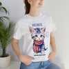 Cute Brave and Free Patriotic Cat on the 4th of July Short Sleeve T-Shirt