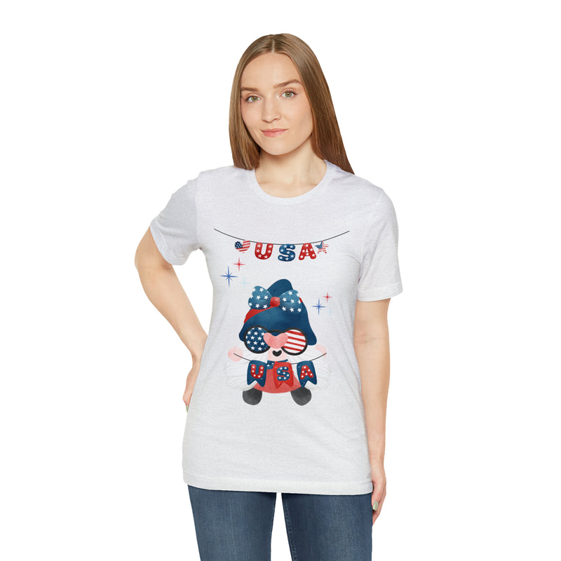 USA Patriotic Gnome Celebrating the 4th of July Short Sleeve T-Shirt