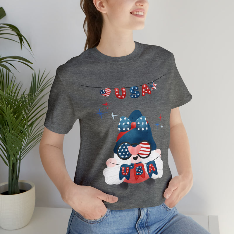 USA Patriotic Gnome Celebrating the 4th of July Short Sleeve T-Shirt