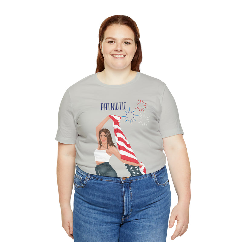 Cute Patriotic and Free Lady Celebrating the 4th of July Short Sleeve T-Shirt