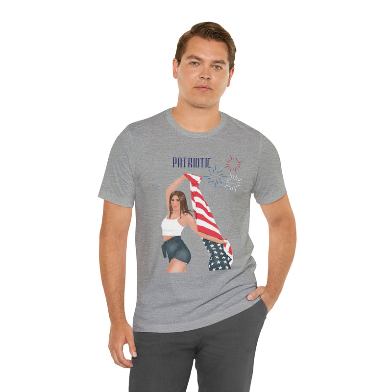 Cute Patriotic and Free Lady Celebrating the 4th of July Short Sleeve T-Shirt