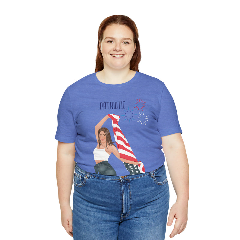 Cute Patriotic and Free Lady Celebrating the 4th of July Short Sleeve T-Shirt