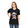 Cute Brave and Free Patriotic Dog on the 4th of July Short Sleeve T-Shirt