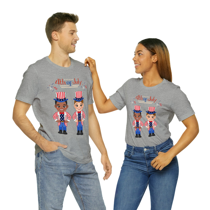 Patriotic and Brave Boys Celebrating 4th of July Short Sleeve T-Shirt