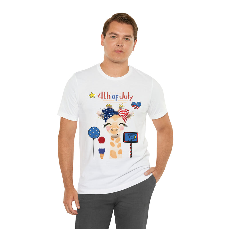 Mother Giraffe Happy 4th of July Short Sleeve T-Shirt