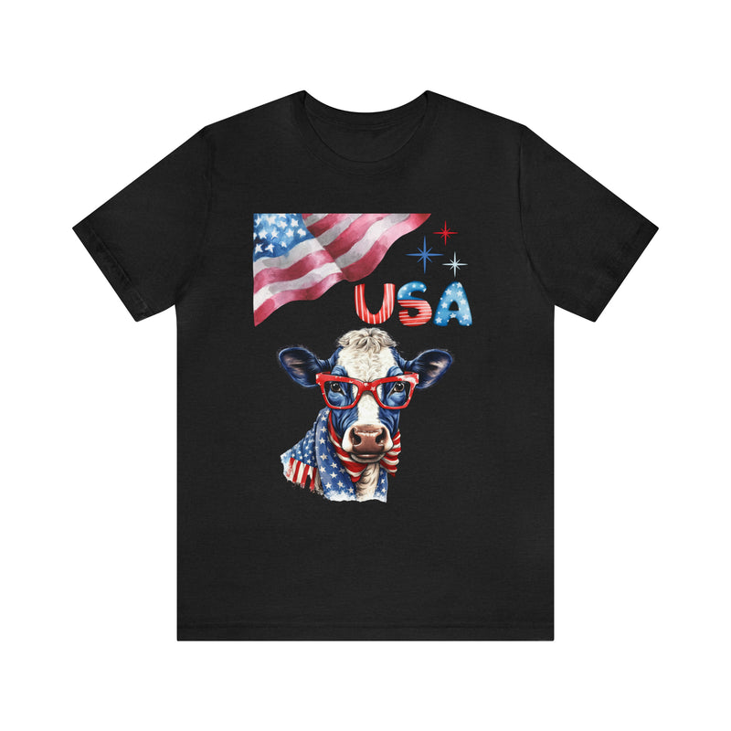 Mother Moo Patriotic USA Cow 4th of July Short Sleeve T-Shirt