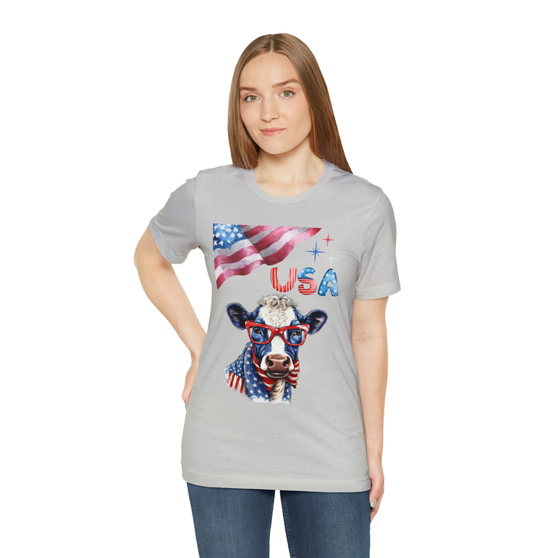 Mother Moo Patriotic USA Cow 4th of July Short Sleeve T-Shirt