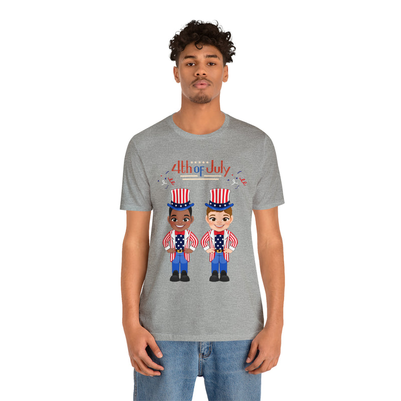 Patriotic and Brave Boys Celebrating 4th of July Short Sleeve T-Shirt