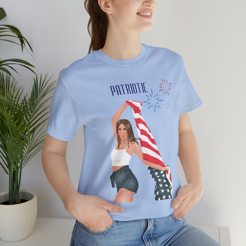 Cute Patriotic and Free Lady Celebrating the 4th of July Short Sleeve T-Shirt