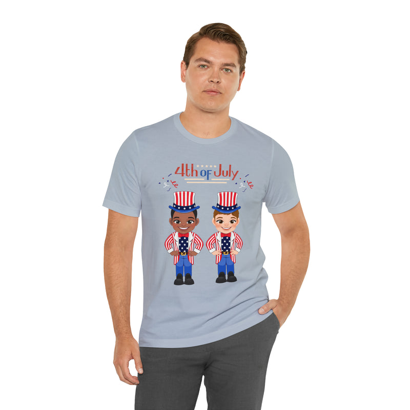 Patriotic and Brave Boys Celebrating 4th of July Short Sleeve T-Shirt