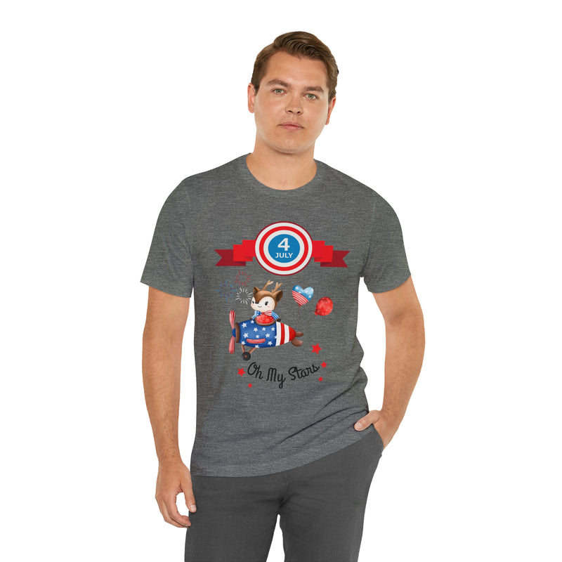 Oh My Stars! Chipmunk and Fireworks 4th of July Short Sleeve T-Shirt