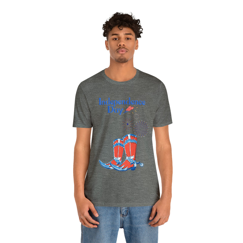 Happy Independence Day Red, White and Blue Cowboy Boots 4th of July Short Sleeve T-Shirt