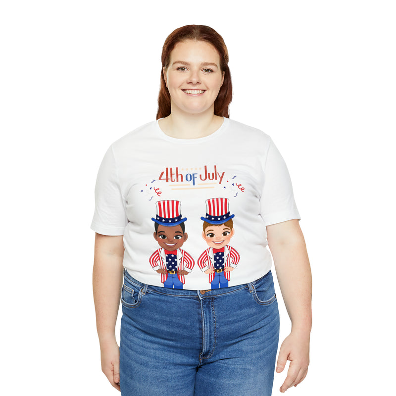 Patriotic and Brave Boys Celebrating 4th of July Short Sleeve T-Shirt