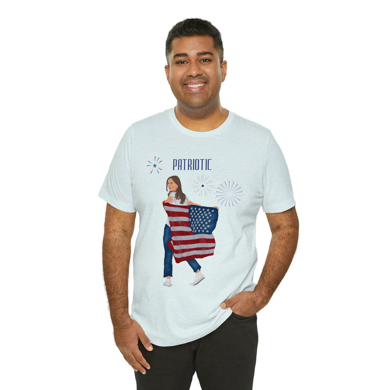 Let's Be Patriotic Flags and Fireworks Lady 4th of July Short Sleeve T-Shirt