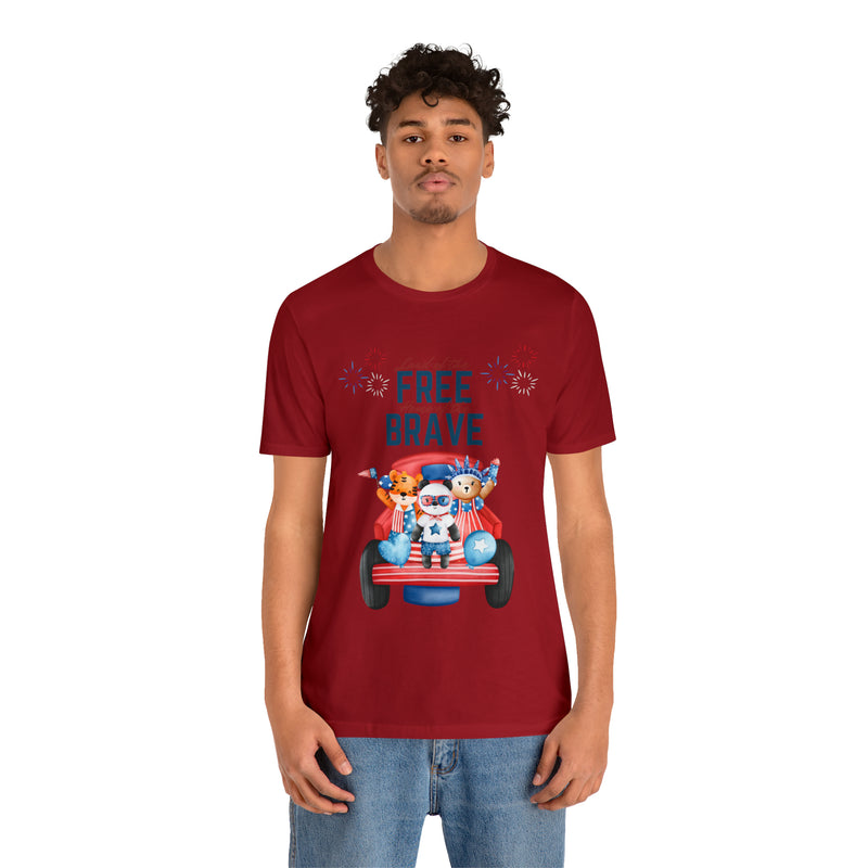 Land of the Free Home of the Brave Bears and Trucks 4th of July Short Sleeve T-Shirt