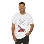 Let's Get Lit Lady Flags and Fireworks 4th of July Short Sleeve T-Shirt