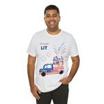 Freedom and Fireworks Patriotic Truck Let's Get Lit on the 4th of July Short Sleeve T-Shirt