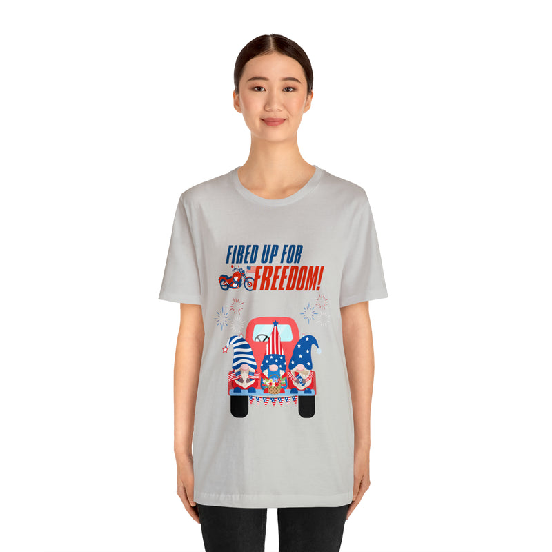 Fired Up for Freedom Gnomes and Trucks 4th of July Short Sleeve T-Shirt