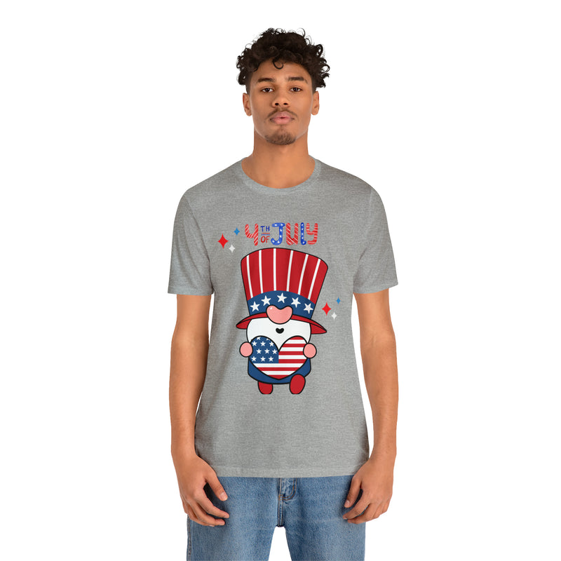 Patriotic Gnome Showing Love on the 4th of July Short Sleeve T-Shirt