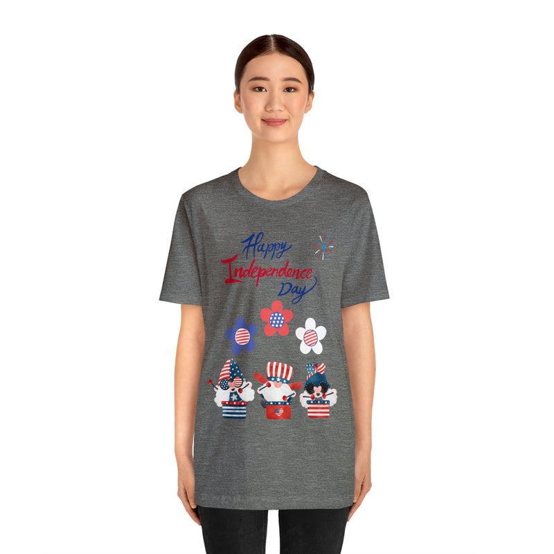 Happy Independence Day From the Rocking Gnome Band Celebrating the 4th of July Short Sleeve T-Shirt