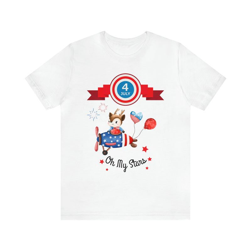 Oh My Stars! Chipmunk and Fireworks 4th of July Short Sleeve T-Shirt