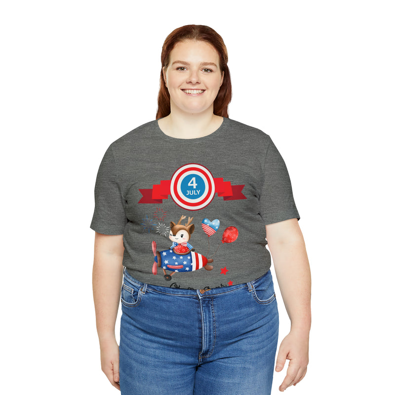 Oh My Stars! Chipmunk and Fireworks 4th of July Short Sleeve T-Shirt