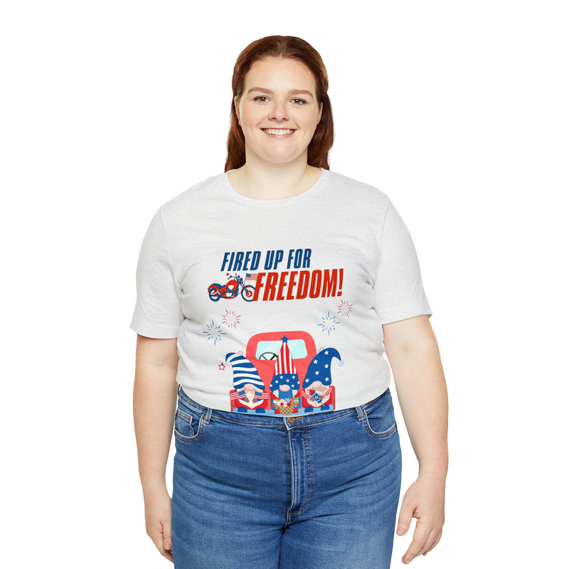 Fired Up for Freedom Gnomes and Trucks 4th of July Short Sleeve T-Shirt