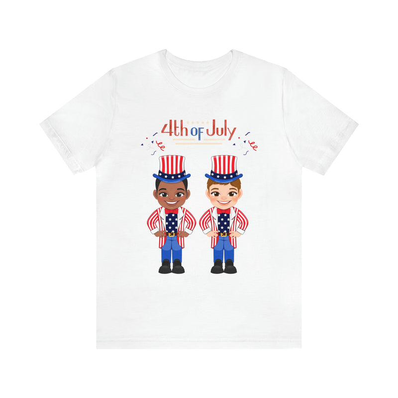 Patriotic and Brave Boys Celebrating 4th of July Short Sleeve T-Shirt