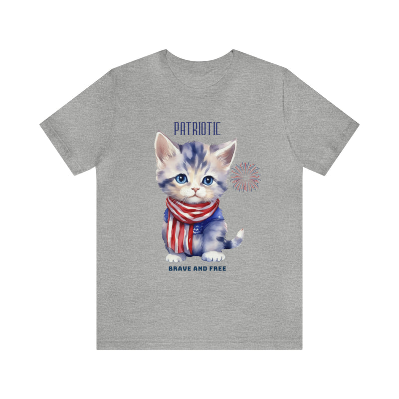 Cute Brave and Free Patriotic Cat on the 4th of July Short Sleeve T-Shirt