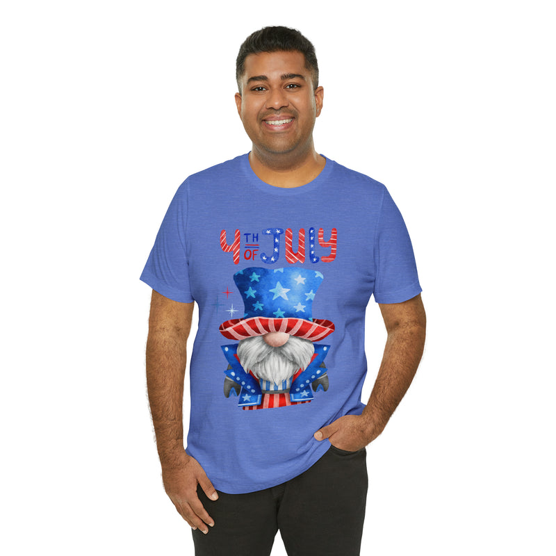 Brave and Patriotic Gnome on the 4th of July Short Sleeve T-Shirt