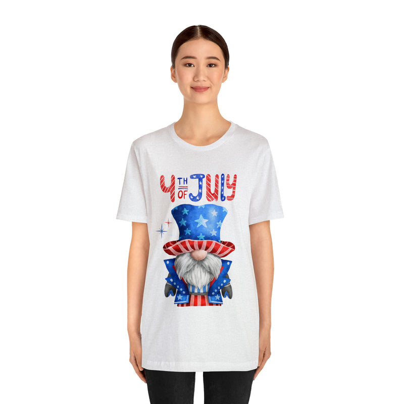 Brave and Patriotic Gnome on the 4th of July Short Sleeve T-Shirt