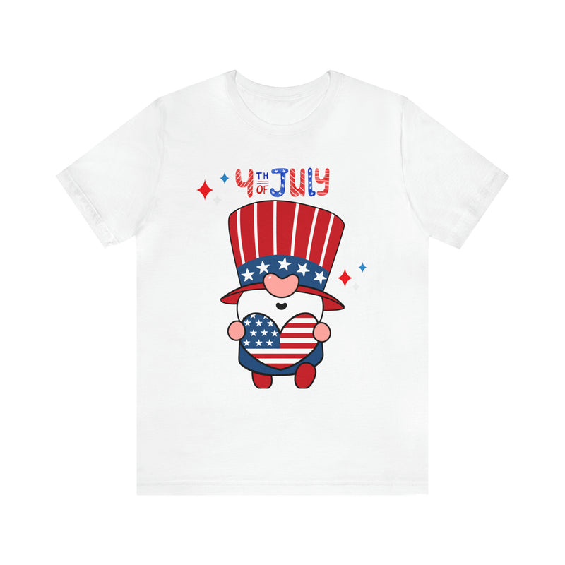 Patriotic Gnome Showing Love on the 4th of July Short Sleeve T-Shirt