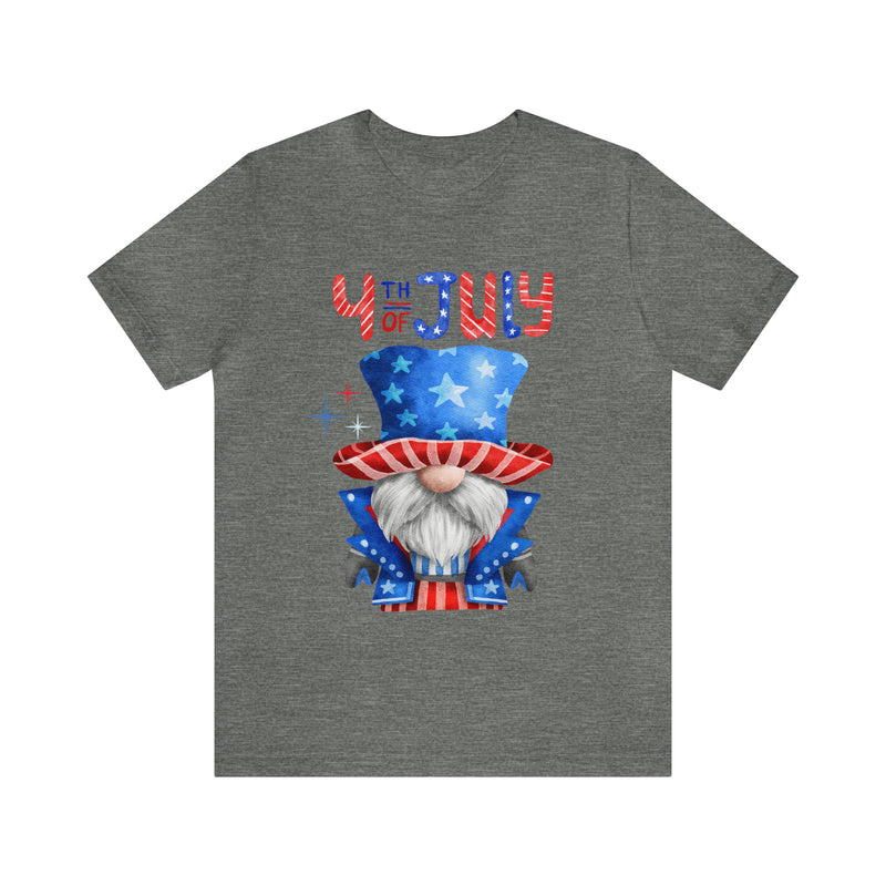 Brave and Patriotic Gnome on the 4th of July Short Sleeve T-Shirt