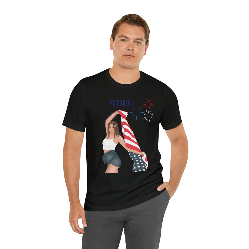 Cute Patriotic and Free Lady Celebrating the 4th of July Short Sleeve T-Shirt