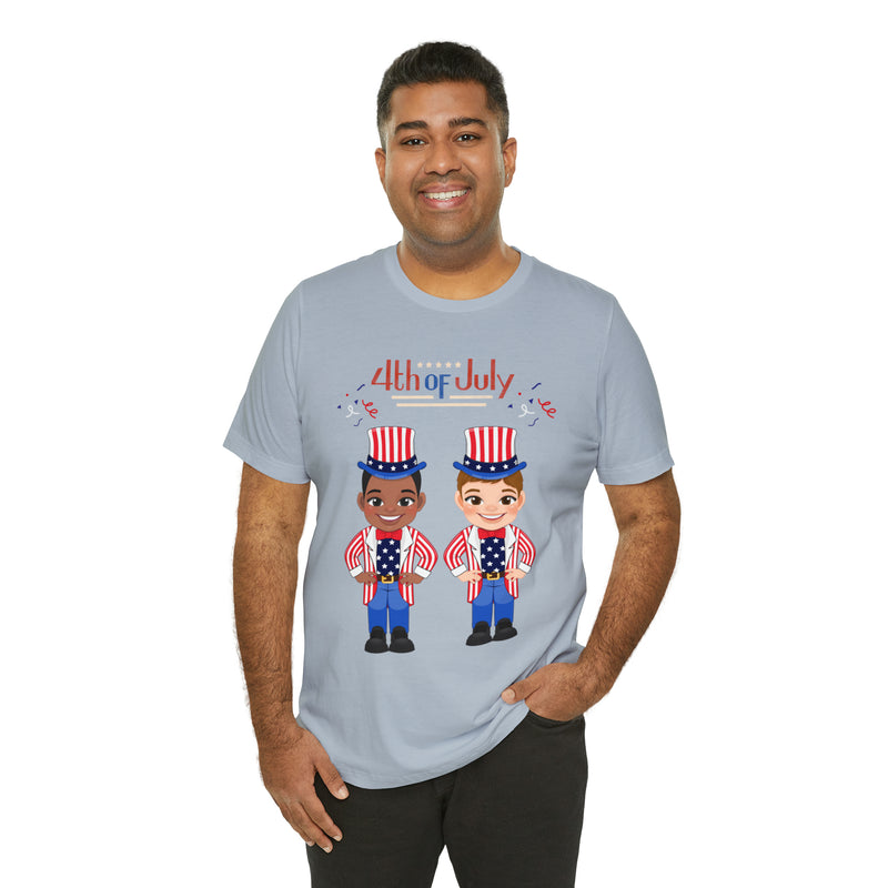 Patriotic and Brave Boys Celebrating 4th of July Short Sleeve T-Shirt