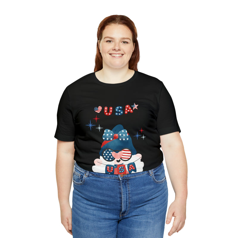 USA Patriotic Gnome Celebrating the 4th of July Short Sleeve T-Shirt