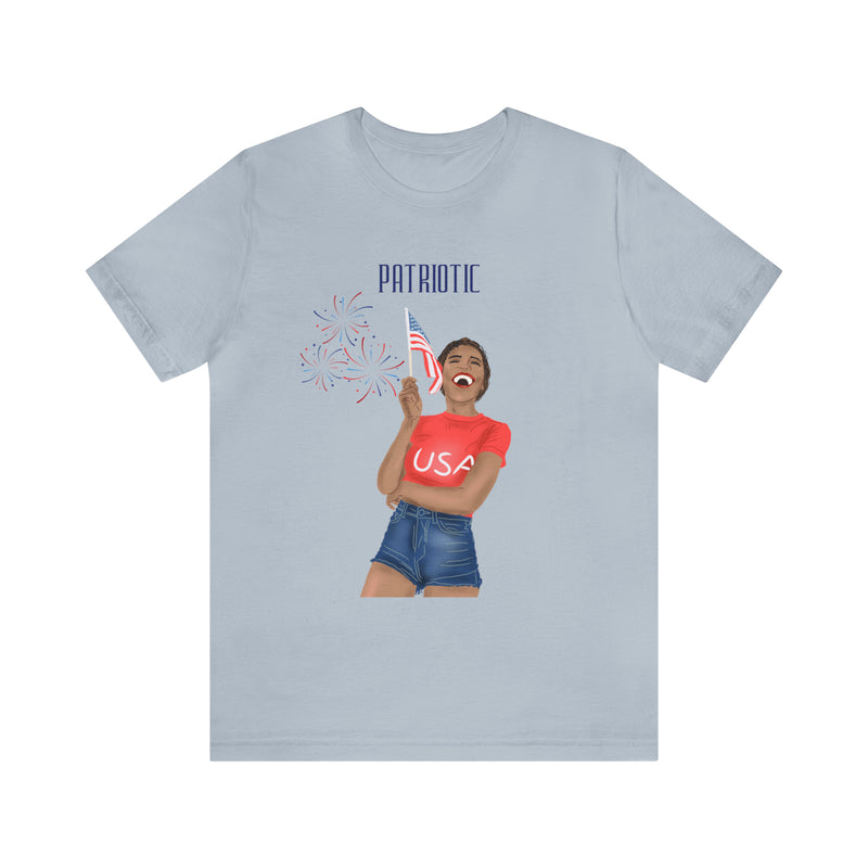 Life is Good When You're Free and Having Fun Patriotic Lady 4th of July Short Sleeve T-Shirt