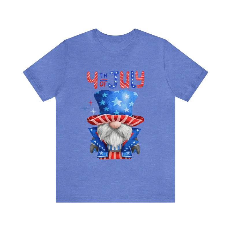 Brave and Patriotic Gnome on the 4th of July Short Sleeve T-Shirt