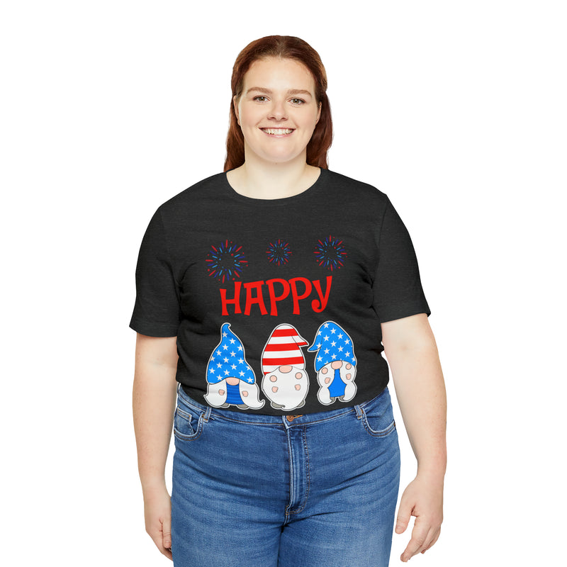 Patriotic Gnomes Sending a Happy 4th of July Short Sleeve T-Shirt