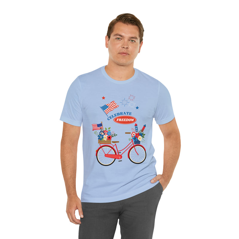 Celebrate Freedom Bike Ride Patriotic 4th of July Short Sleeve T-Shirt