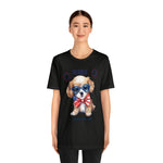 Cute Brave and Free Patriotic Dog on the 4th of July Short Sleeve T-Shirt