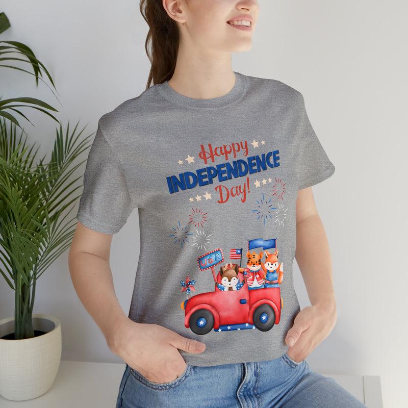 Happy Independence Day Cute Animal Mobile 4th of July Short Sleeve T-Shirt