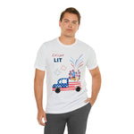 Freedom and Fireworks Patriotic Truck Let's Get Lit on the 4th of July Short Sleeve T-Shirt