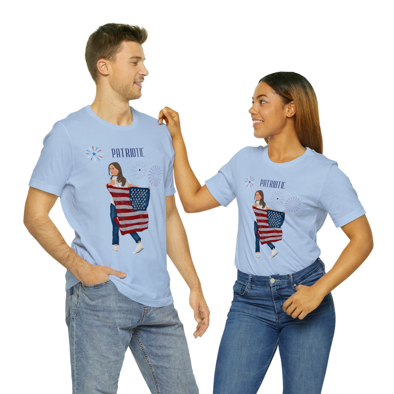 Let's Be Patriotic Flags and Fireworks Lady 4th of July Short Sleeve T-Shirt