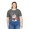 Cute Patriotic Cat Celebrating Freedom in the USA 4th of July Short Sleeve T-Shirt